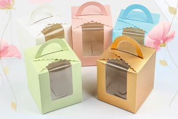 

200pcs/lot 1 cupcake boxes with window with handle marklon box Pudding small gift packing