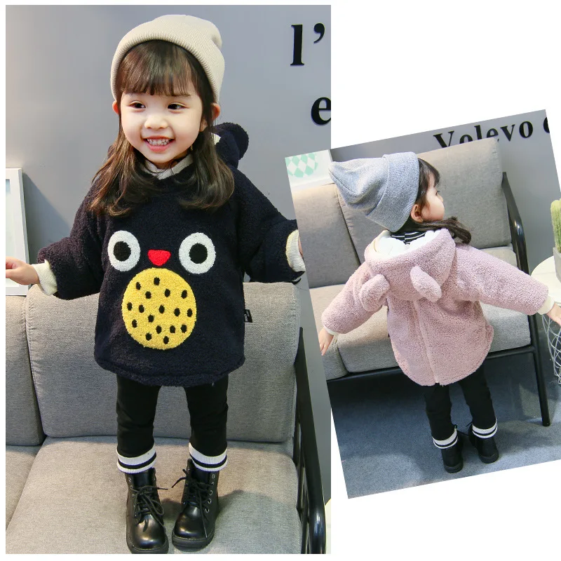 

2018 New Children Baby Clothing Boys Girls Cute Owl Furry Tops Coat Autumn Winter Kids Thick Sweaters Plush Long Sleeve Hoodies