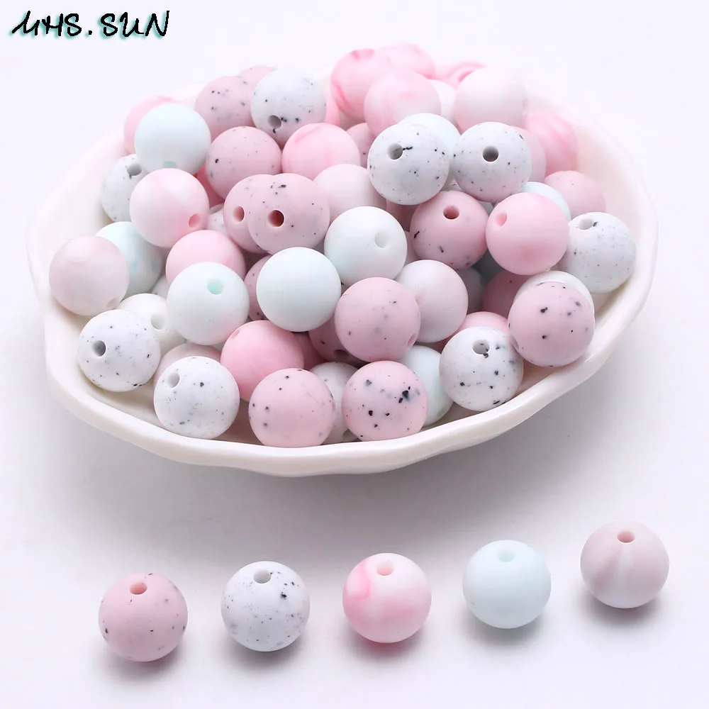 MHS.SUN 12mm/15mm Silicone Beads Teether Marble Color 100PC Round