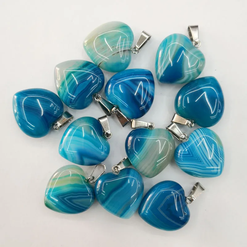Модные подвески и ожерелья в форме сердца из натурального камня и голубого оникса для изготовления ювелирных изделий, подвеска в виде шарма diy, 12 шт./лот