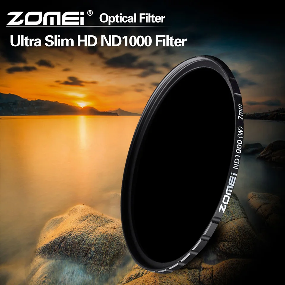 Zomei оптический Стекло фильтр Slim HD ND1000 52/58/67/72/77/82 мм Камера фильтр 10-stop мультипросветление с каждой стороны набор УФ-фильтров с нейтральной плотностью для Canon sony