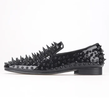 

Black patent leather rivets men's handmade party suits mens wedding shoes
