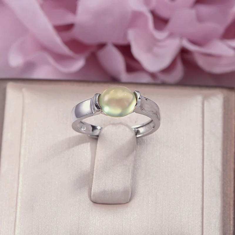 Rings For Women Prehnite Fine Jewelry S925 Silver Sterling 7*7mm Natural Green Oval Gemstone Adjustable Ring Bijoux R-PR006 | Украшения и