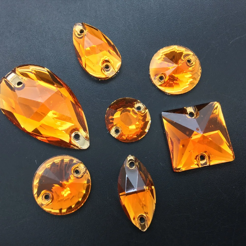 

TopStone Hyacinth Orange Mix Sizes Shapes Resin Sew On Rhinestone Flat back Acrylic Gems Strass Crystal and Stones For Dress
