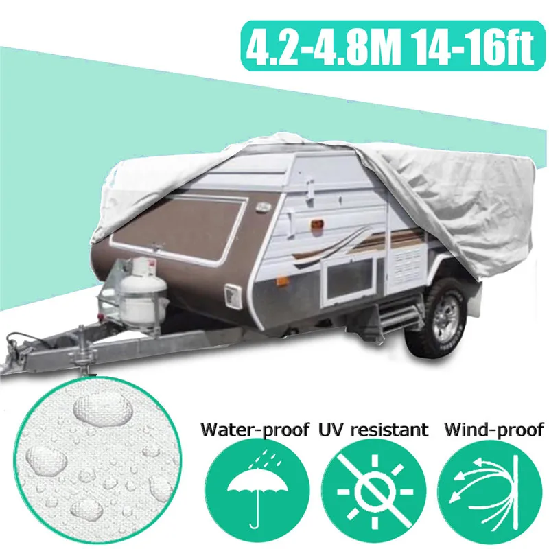 

Caravan Trailer Travel Dust Cover Waterproof Sun Protection Cover with Fix Ring 15.7x7.4x4.5ft Camping Picnic Car Trailer Covers