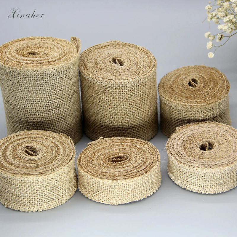 

XINAHER 2M/roll Jute Burlap Ribbon Natural Hemp Ribbon DIY Bag Material Wedding Party Crafts Decorative Gift
