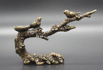 

(mini) Exquisite Interesting Chinese old-style Brass Auspicious Statue - Magpies Standing On the Plum Blossom