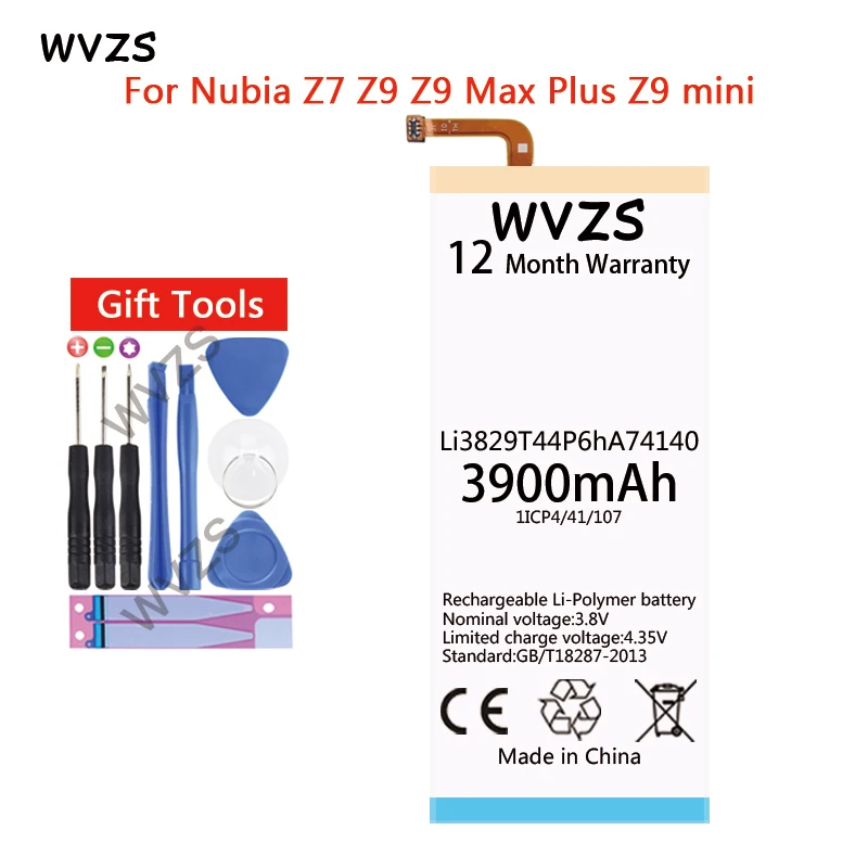 Wvzs 3900 мАч литий-полимерный аккумулятор Li3829T44P6hA74140 для zte Nubia Z7 Z9 NX508J NX510J NX511J Max Plus mini