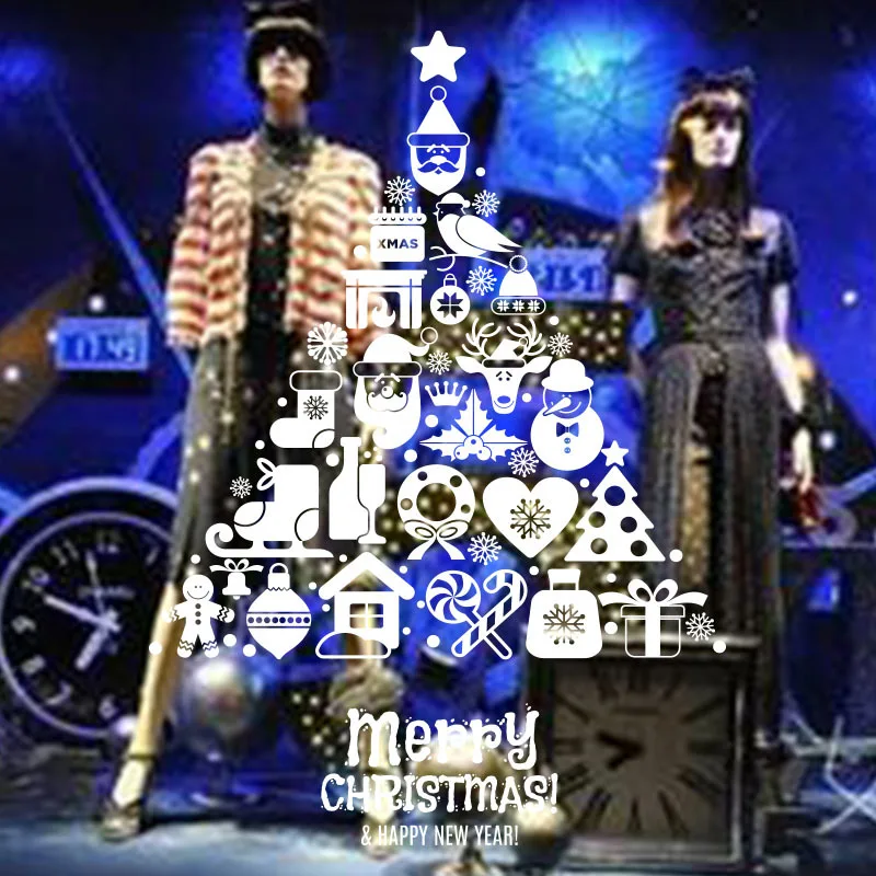 Merry Christmas Tree моделирование Книги по искусству стены Стикеры праздничную атмосферу DIY Стекло декоративные Стикеры s ПВХ обои JG2040
