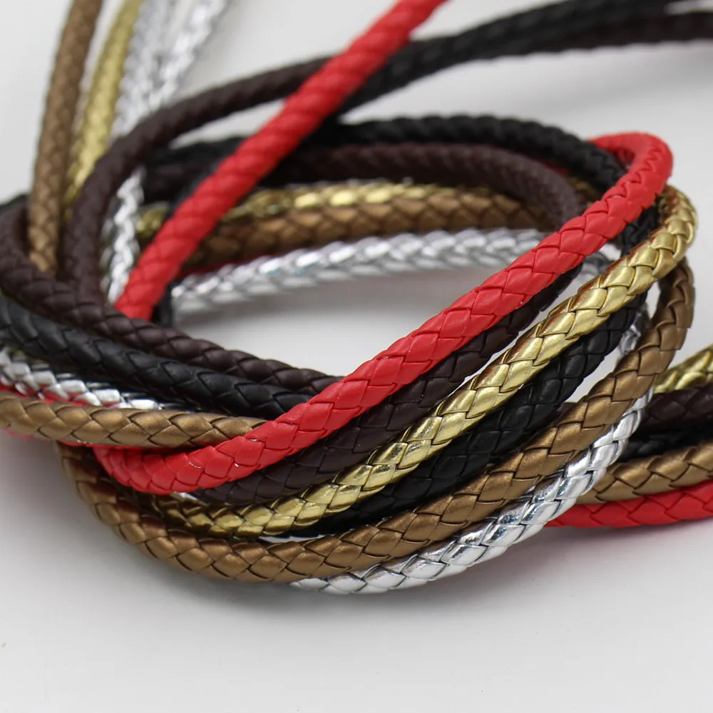 

(Sold by Meter) 6MM Diameter Round Braided PU Leather Cord Necklace Bracelet Rope For DIY Jewelry Accessories