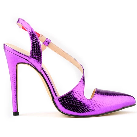 Г. новые модные туфли на высоком каблуке из искусственной кожи с узором «крокодиловая кожа» женские босоножки с острым носком пикантные вечерние босоножки с вырезами сбоку женские - Цвет: Purple1