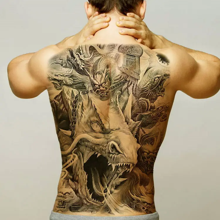 Временные мужские татуировки, Переводные водные татуировки, полная спина, Большие Татуировки, поддельные крылья дракона, тату и боди-арт