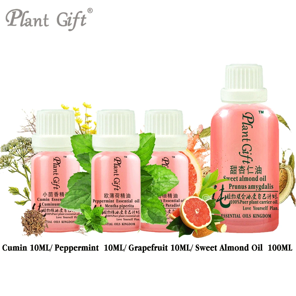 Free Shopping 100% Pure Plant Essential Oil Cumin / Peppermint / Grapefruit  / Sweet Almond Oil 10ml Essential Oil Lose Weight