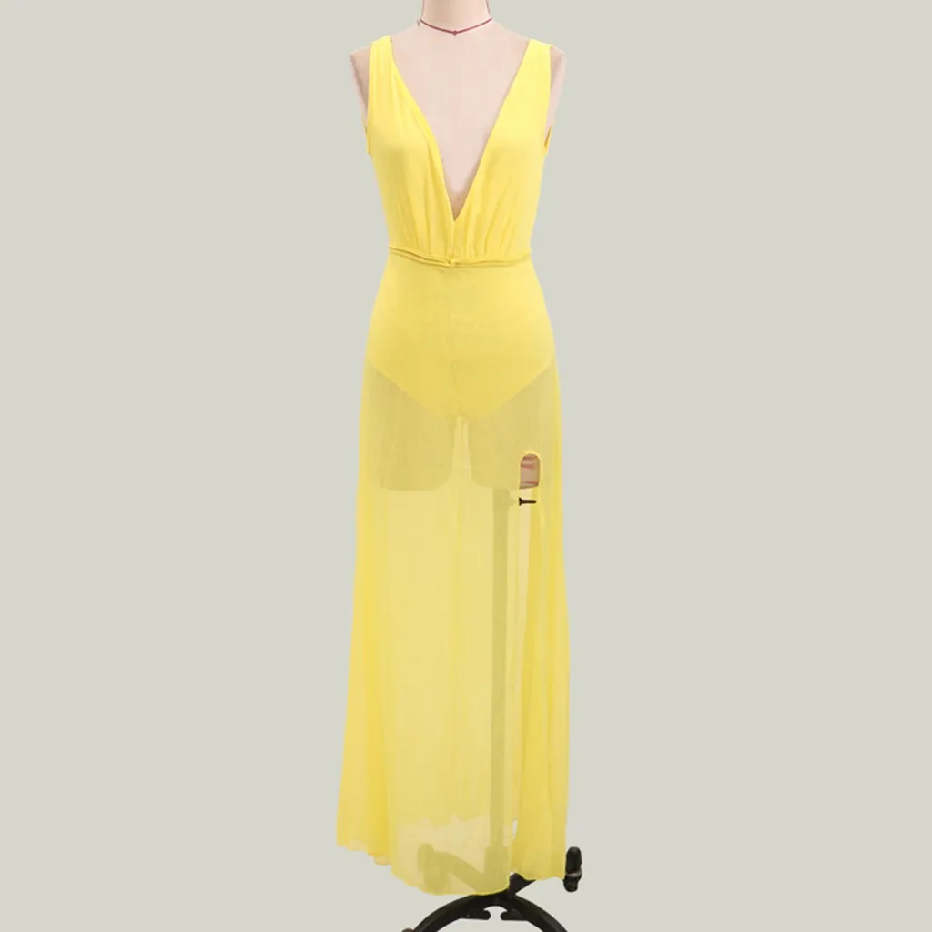 Сексуальное длинное платье без рукавов с v-образным вырезом, Сетчатое Прозрачное платье с открытой спиной, однотонное элегантное вечернее платье макси большого размера