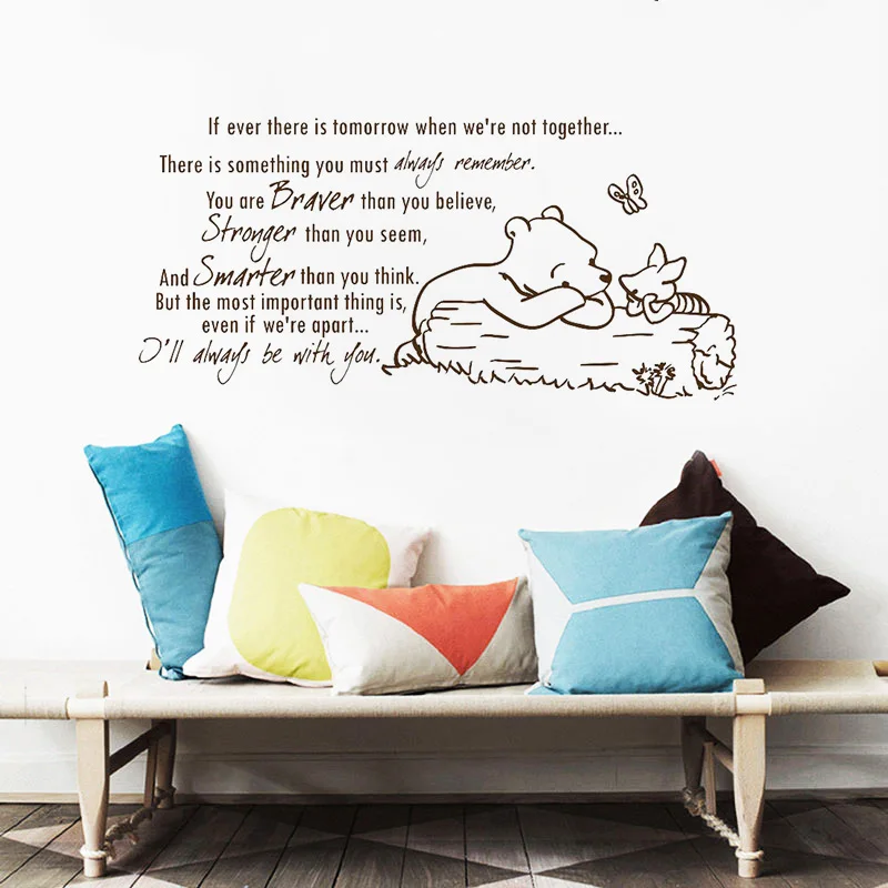 

Vinyl Wall Sticker For Kids Room Winnie the Pooh Quote Decals Quote Braver Stronger Smarter Wall Decor Nursery Baby Bedroom W040