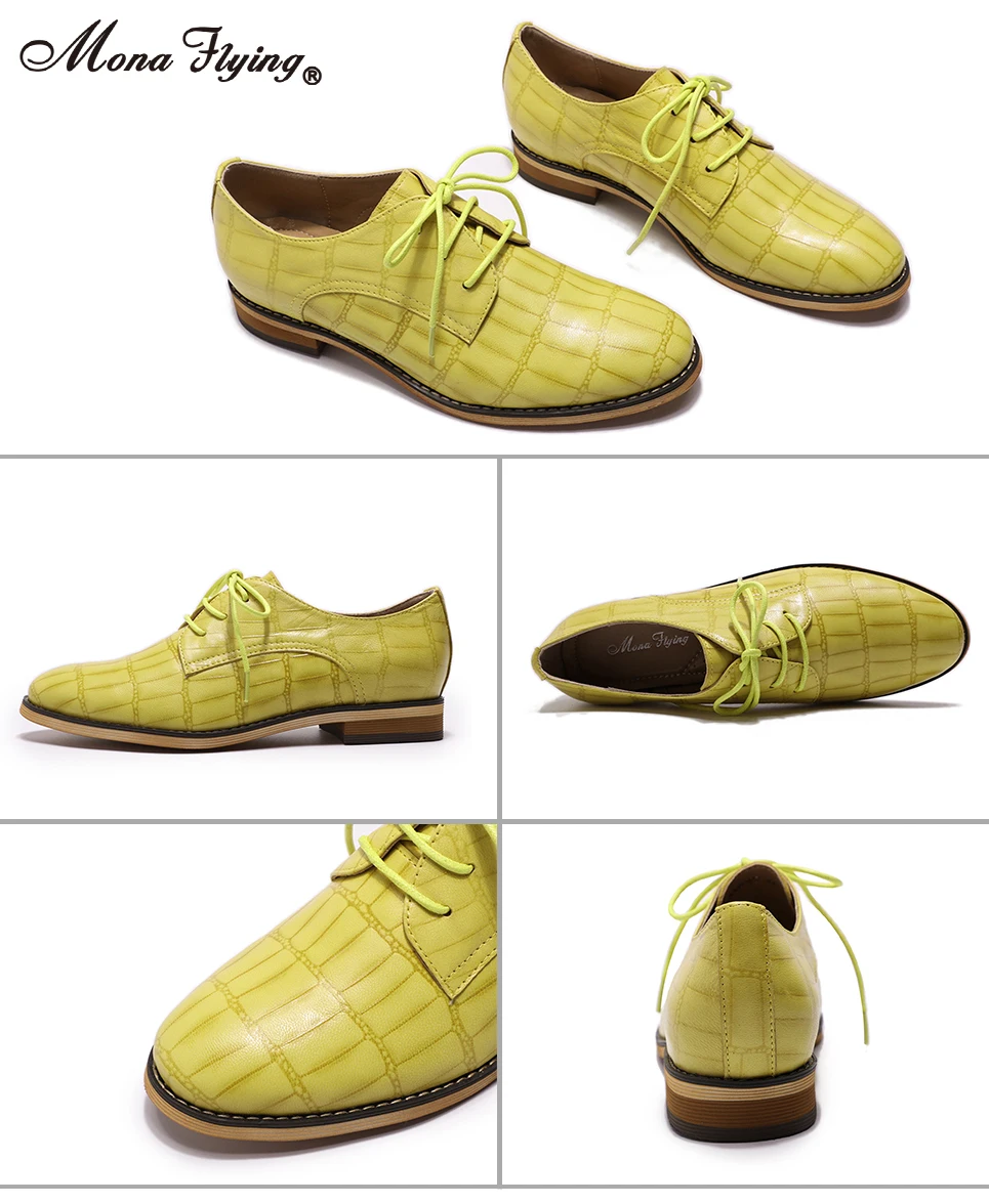 Mona Flying/Женские Кожаные Туфли-оксфорды; туфли дерби; повседневные крокодиловые туфли на плоской подошве со шнуровкой; женская обувь; A068-E2