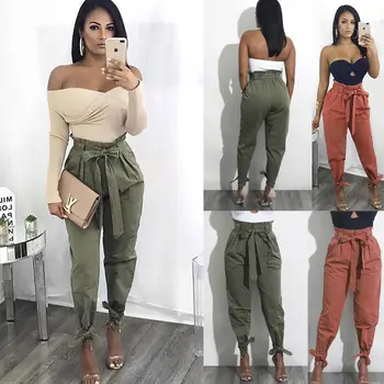 

2018 New Fashion Women Harem Pants Solid Color High Waist Lace Up Drawstring Casual Trouser Loose Long Pant For Ladies