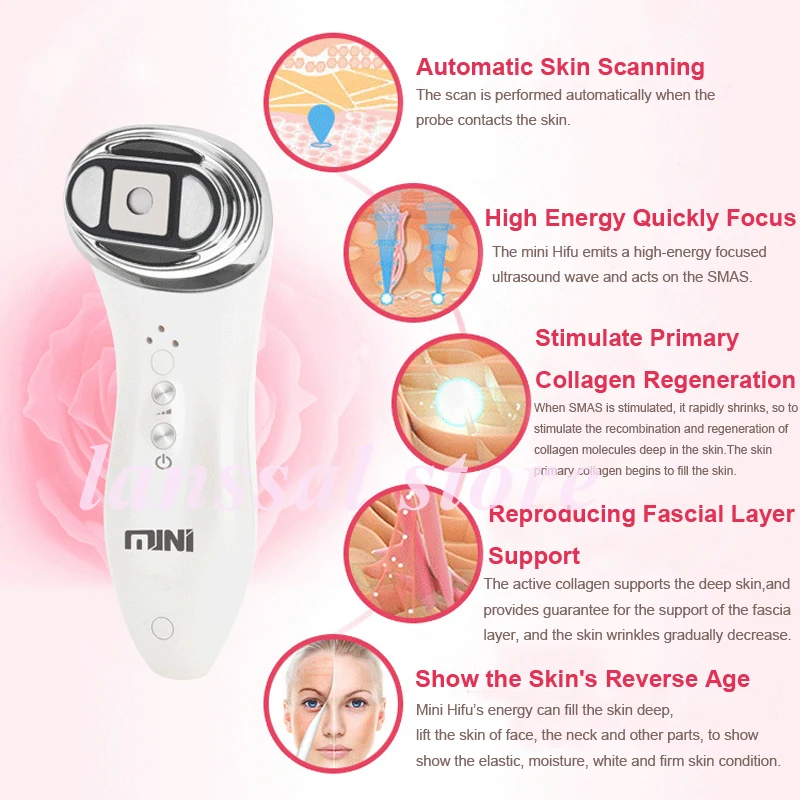 Remoção do Enrugamento Máquina da Beleza do Cuidado da Pele Mini High Intensity Focused Ultrasound Hifu Lifting Facial Ultrasonic Lift rf Led 7 Mini levantamento de cara hifu rf led