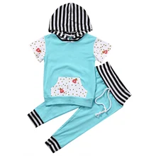 2 предмета, милые топы с капюшоном для новорожденных мальчиков и девочек, штаны, леггинсы, комплект одежды, От 0 до 2 лет