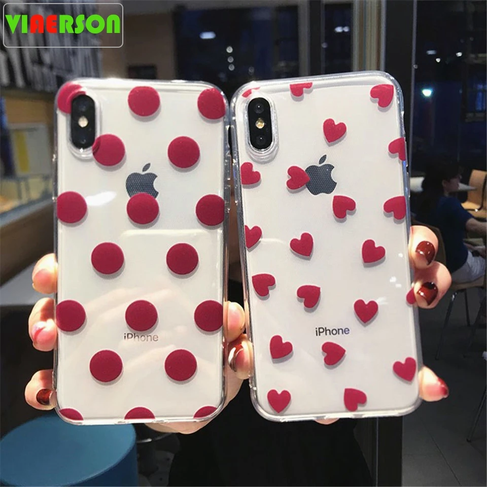 Luxury Phone Case For iPhone 6 6s 7 8 Plus X XR XS Max Fashion Cute Cartoon Love Heart Wave Point Clear Soft TPU |