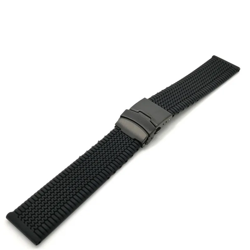 AOOW для мужчин NATO силиконовый браслет для часов спортивный резиновый ремешок для шин водонепроницаемый ремешок для часов с застежкой ремешок для часов 20 мм 22 мм 24 мм - Band Color: black buckle
