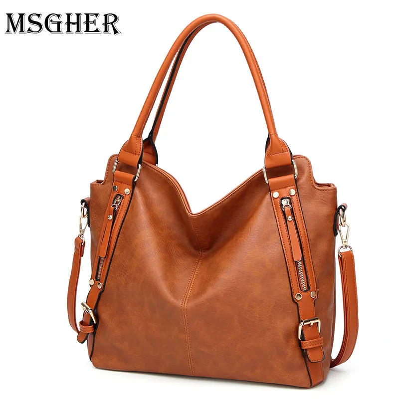 

MSGHER Vintage Pu Leather Women Shoulder Larger Capacity Handbag 2018 New Female Casual Travel Bag SW100