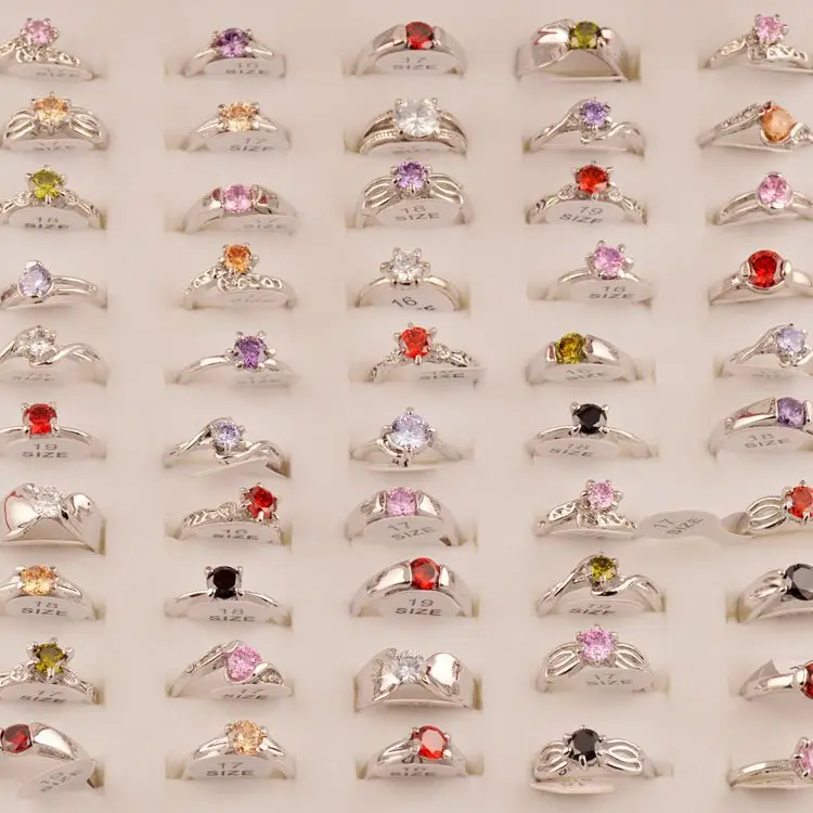 

MYDANER 50Pcs/lot Mixed Color Imitation Zircon Rings Women Crystal Engagement Wedding Rings Fashion Wholesale Jewelry Mix Lots