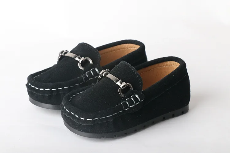 Новые туфли из натуральной кожи ребенка хаки обувь малыша повседневные Лоферы для мальчиков черные кожаные туфли без застежки Туфли без