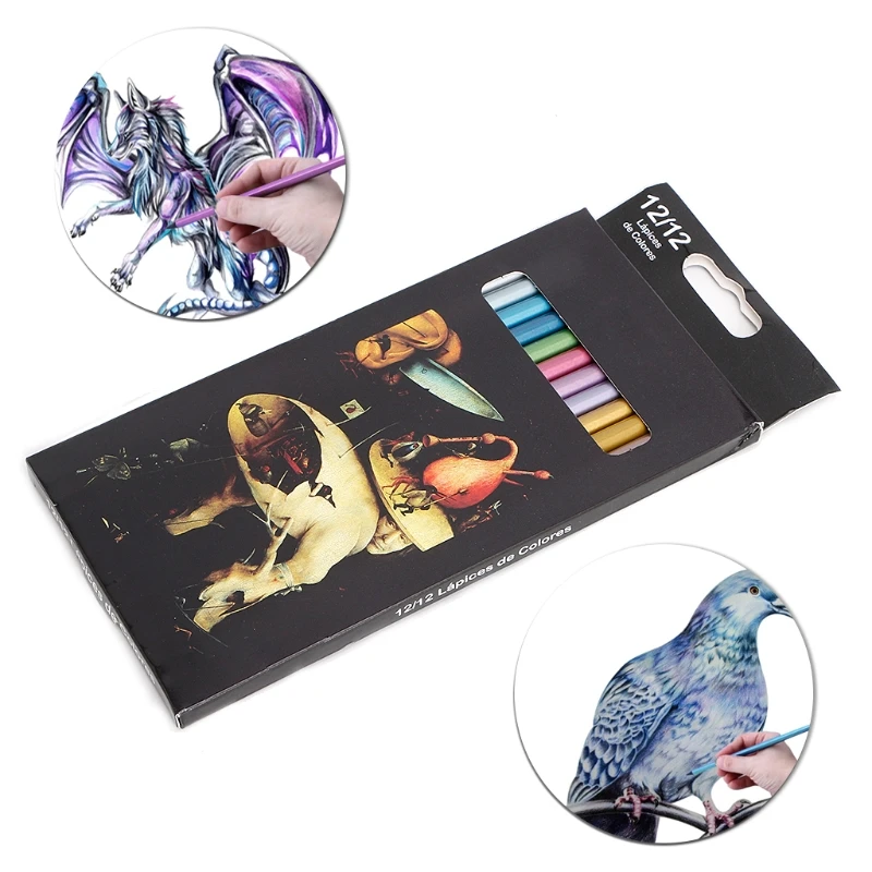 

12Pcs Metallic Harmless Colored Drawing Pencils 12 Colors Drawing Sketching Fine