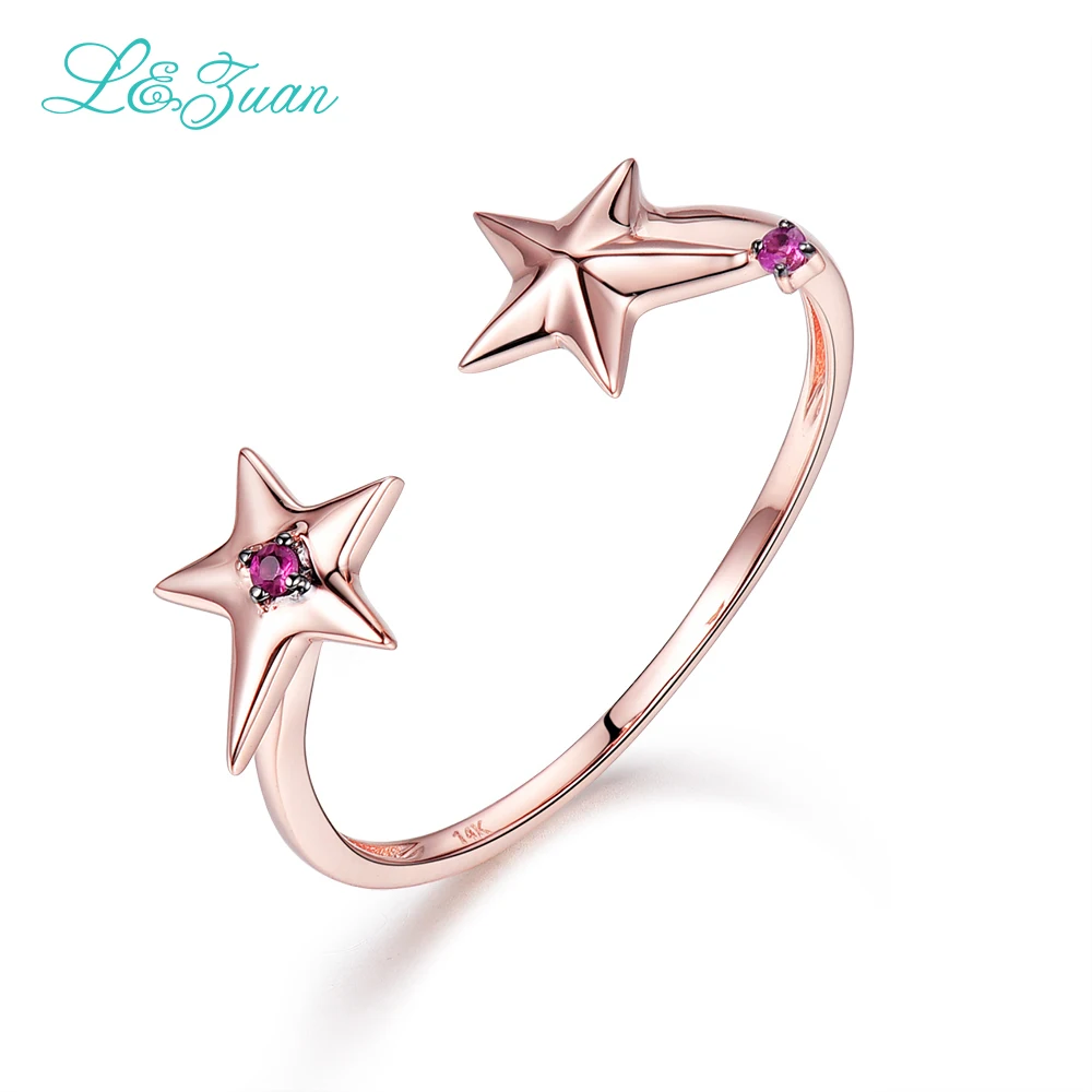 L&Zuan Double Star Sapphire Rings For Women 14K White Gold Natural Gemstone Simple Party Ring Wedding Bands Fine Jewelry 0015-1