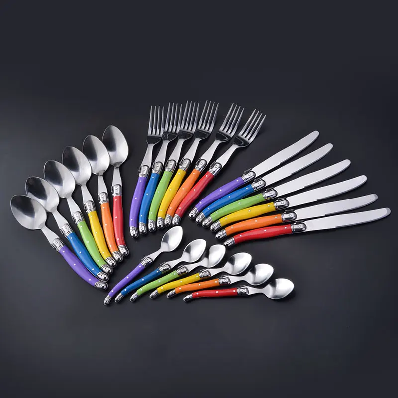 24pcs Laguiole Style set Rainbow Dinnerware set Stainless steel Steak