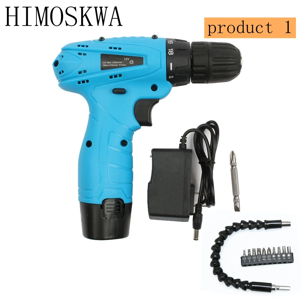 

HIMOSKWA 12V Electric Screwdriver Lithium Battery with accessories Rechargeable Multi-function Cordless Electric Drill