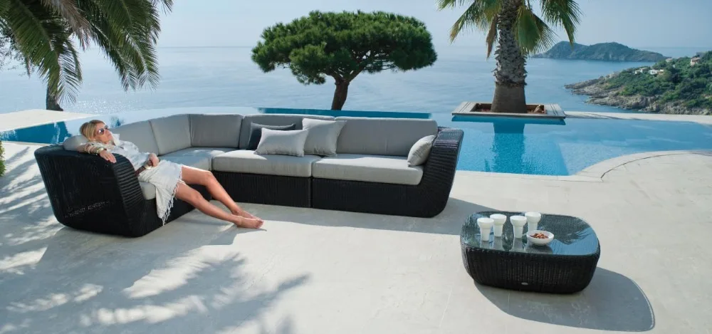 Роскошная дизайнерская популярная алюминиевая поли ротанговая садовая мебель для отдыха