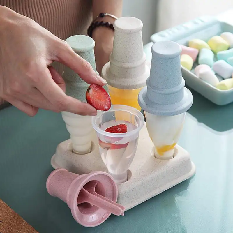 

4pcs/set wheat straw Ice Cream Mould Popsicle Mold maker Ice cube Tray Puck Popsicle Mold Ice Cream high quality popsicle