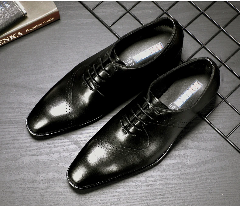 Men's Leather Casual Shoes Mens Breathable Genuine Leather Shoes Men Formal Casual Lace-up Oxford Shoes for Men Big Size 10 (4)