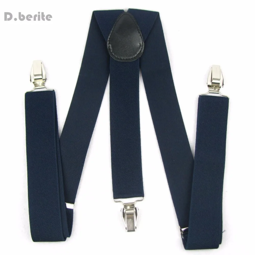 New Unisex Clip on Suspenders Solid Navy Blue Braces Y back Width 3.5cm ...