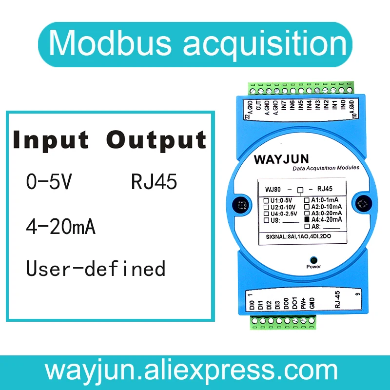 WAYJUN WJ80 8 канальный 4 20мА в Modbus TCP модуль сбора данных сети ток/напряжение удаленный
