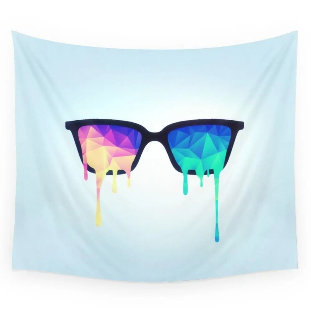 

Psychedelic Nerd Glasses With Melting LSD/Trippy Color Triangles Wall Tapestry Large: 88" x 104"