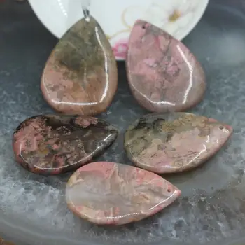 

New! 5pcs/lot Large Size Rhodonite Stone Top Drilled Drop Slab Pendants,Natural Pink Gems Slice Nugget Cabochon Charms Jewelry