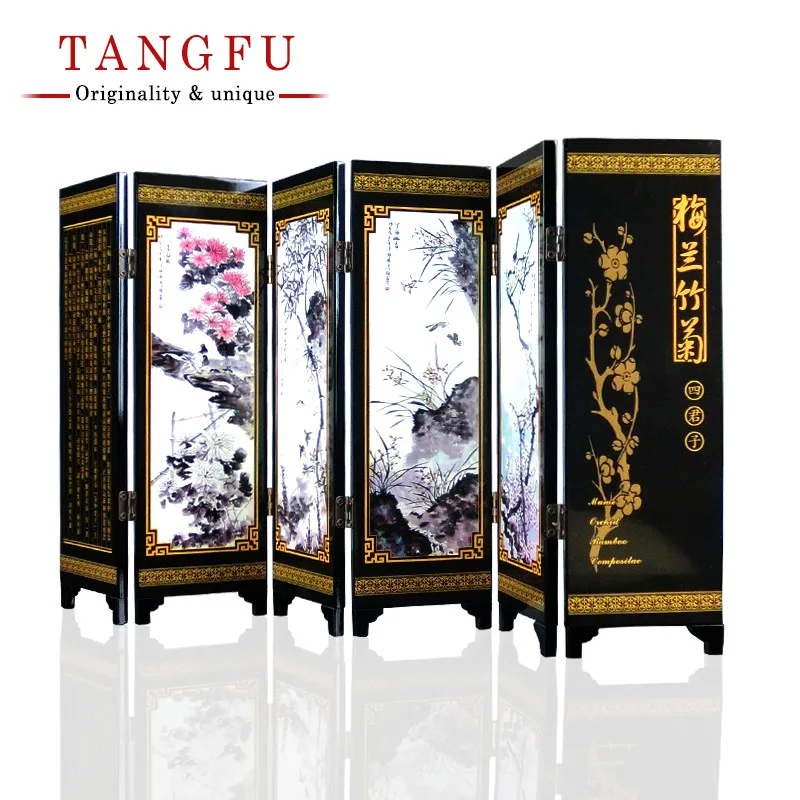 

Desktop Ornaments Chinese Arts Crafts Gifts Lacquer Mini Folding Screen wood made Table Screens home decoration accessories