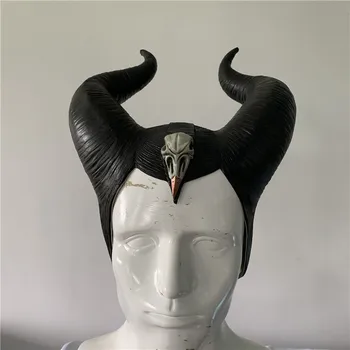 

Halloween Cosplay Maleficent Witch Horns Hat Headwear Mask Black Queen Headgear Helmet Party Dress Up Costume Props for Women
