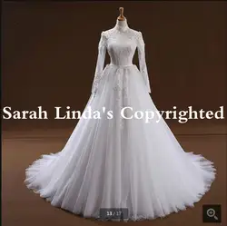 2017 новое прибытие бальное платье с длинным рукавом модест кружева свадебное платье высокая декольте принцесса винтаж платье невесты