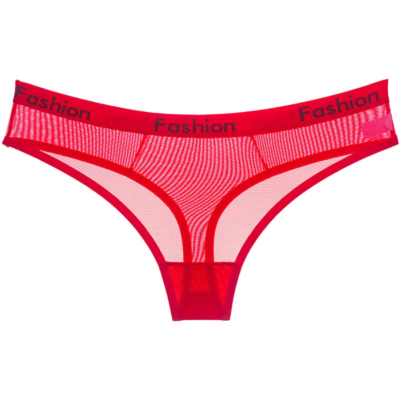 Дизайнерские сексуальные женские хлопковые прозрачные трусики-стринги с низкой посадкой, женское нижнее белье, бесшовные трусы - Цвет: Красный