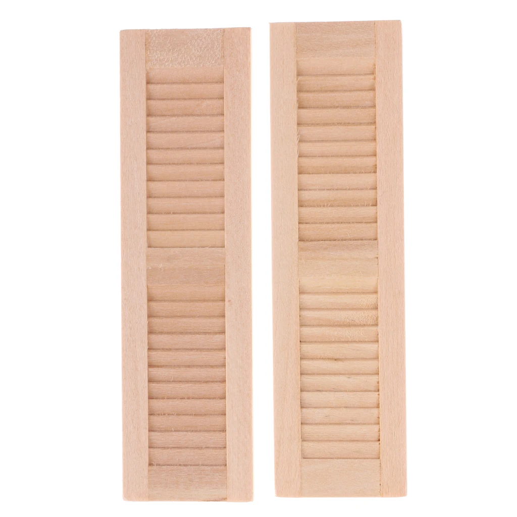 2 Pieces 1/12 Dollhouse Furniture Wooden Shutters DIY Window Accessory