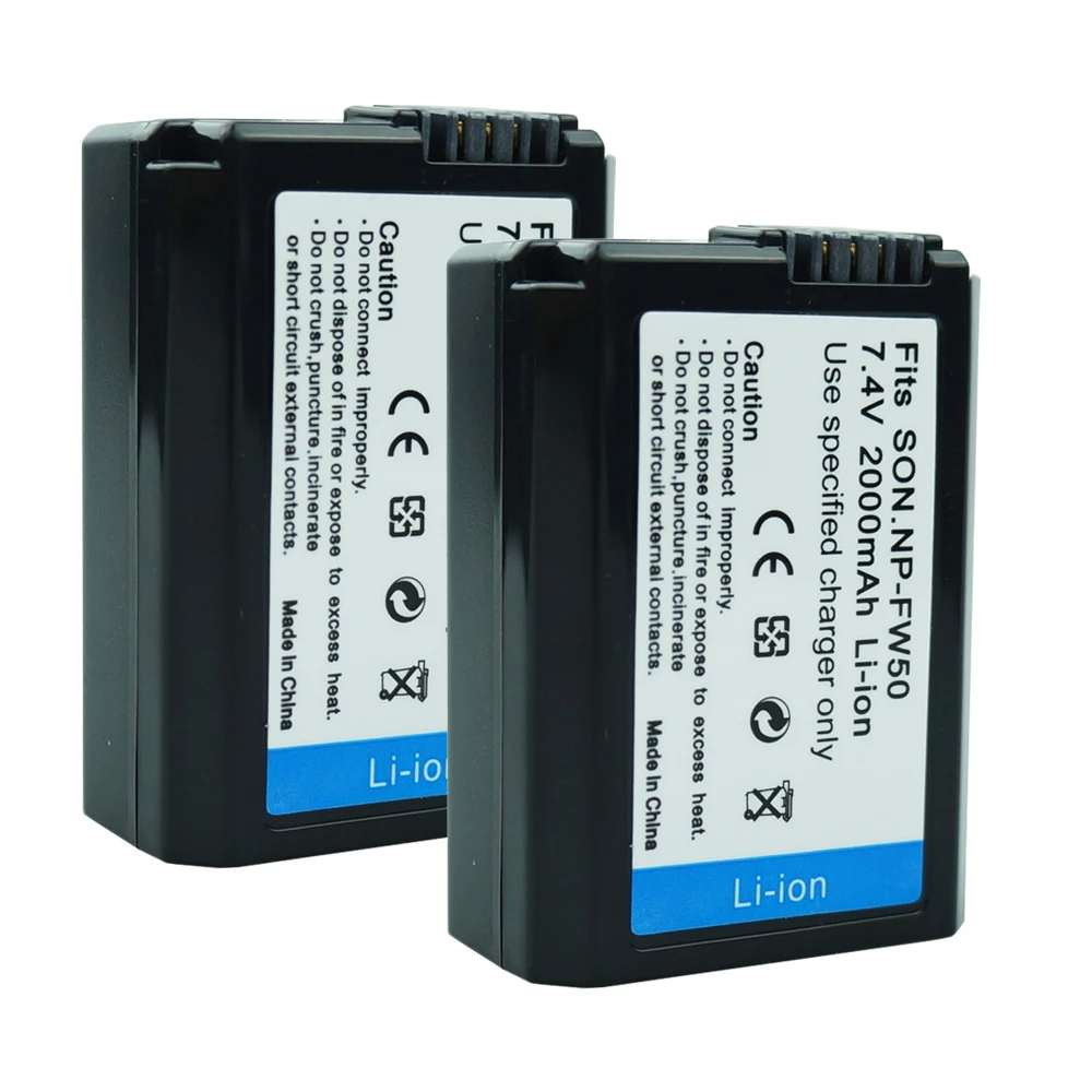 

2Pcs NP-FW50 Battery 2000mAh Camera batteries npfw50 NP FW50 for Sony Alpha 7 a7 7R a7R a6500 a6300 a6000 a5000 a3000 NEX-3 a7R