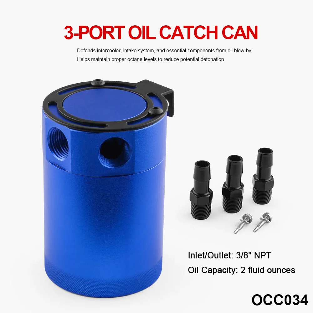 New Car Accessories Compact Baffled Oil Catch Can Separate 3-Port 2 Ounces Metal Blue |