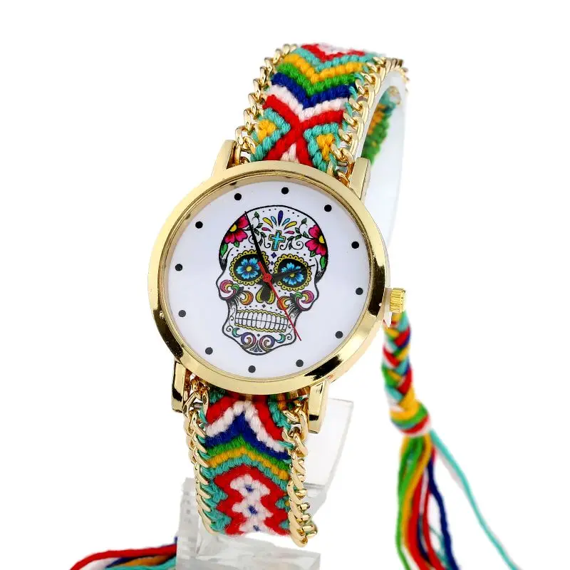 Gnova платиновые часы женские винтажные мексиканские Catrina стиль череп модные наручные часы кружева золотой плетеная цепочка Reloj