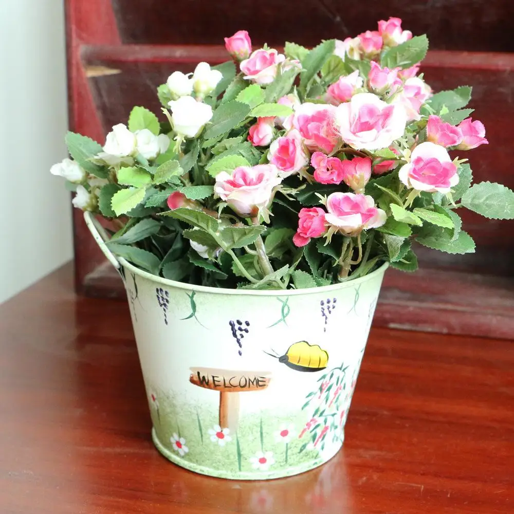2 Pieces Lot Binaural Rustic Tin Hand Painted Flower Pots Floral Home Decor Buckets In Planters From Garden On Aliexpress 2 Pieces Lot Binaural Rustic Tin Hand Painted Flower Pots Floral Home Decor Buckets In Planters From Garden On Aliexpress