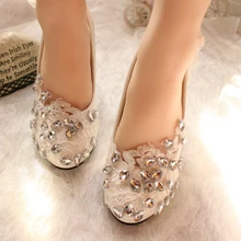 Lace handmade Rhinestone White crystal Wedding Shoes Heel Bridal Shoes Wedding Shoes Bride Bridesmaid Banquet Free Shipping