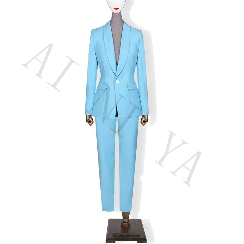 Куртка + Брюки для девочек Для женщин Бизнес Костюмы Голубое озеро Однобортный женские офисные форма Формальные вечерние женские Брючный